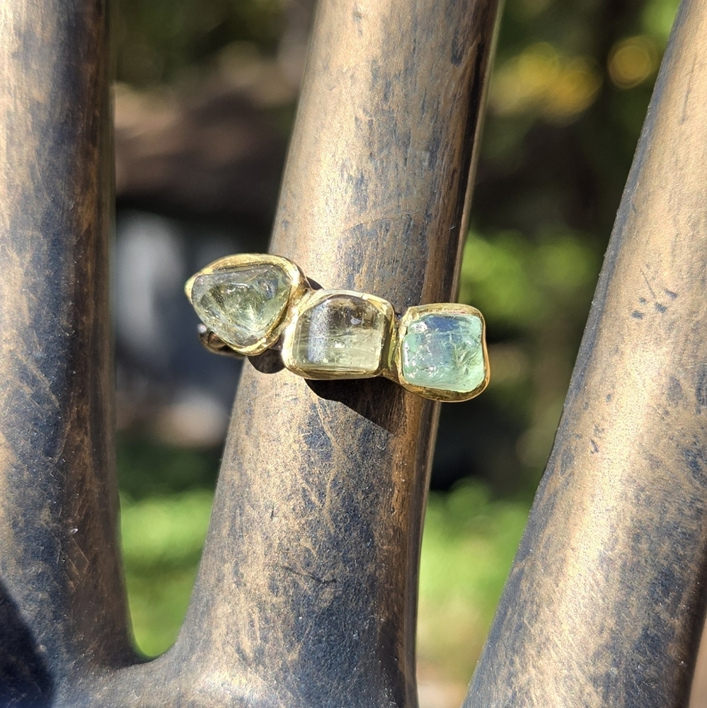 Tourmaline Natural Gemstones Sterling Rhodium & Gold Ring Sz8 - Picture 5 of 10